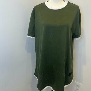 Men's green short sleeve top with white distressed trim